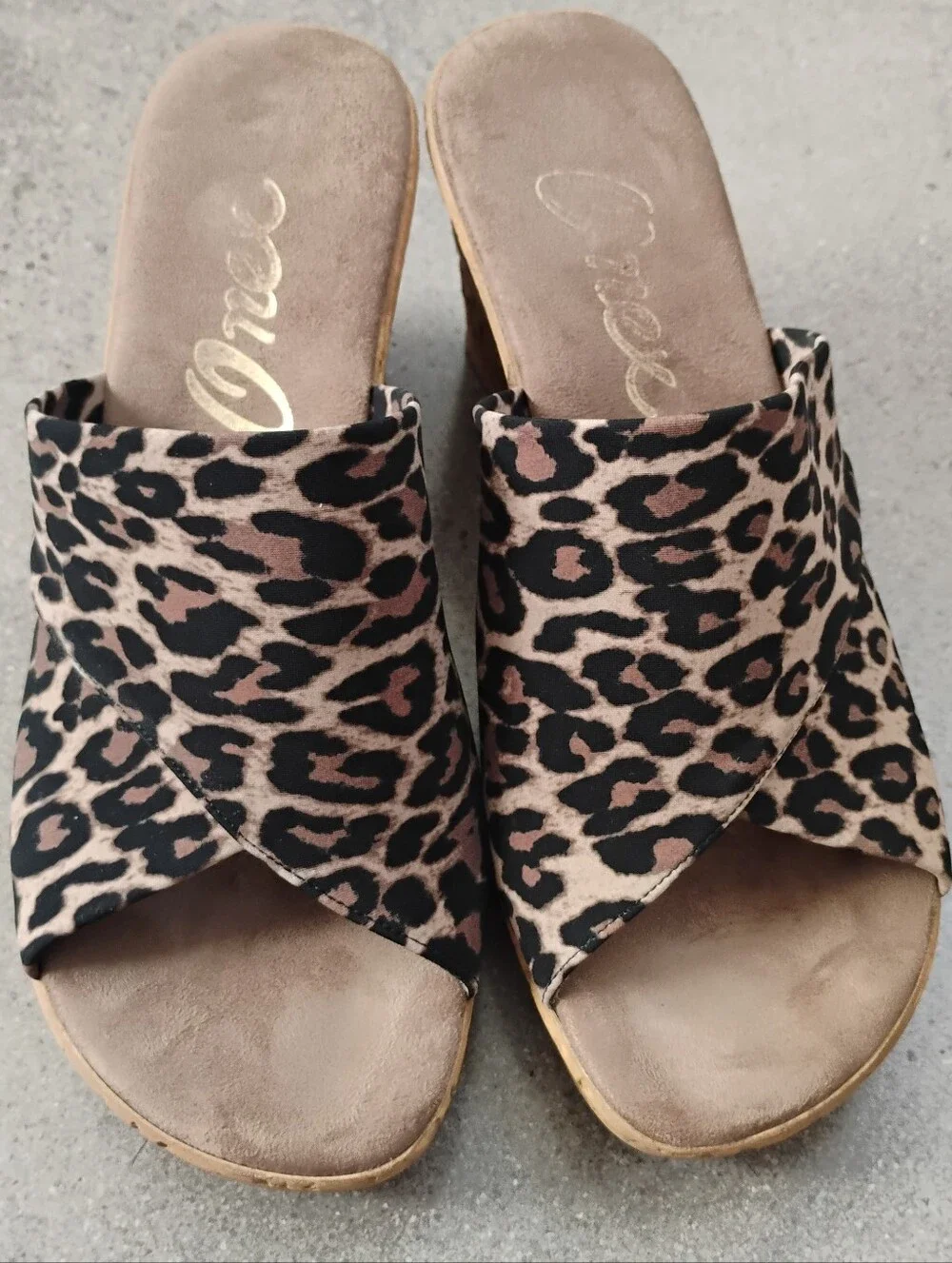 Onex Leopard-Print Cork Wedge Slides - Black, Brown & Tan